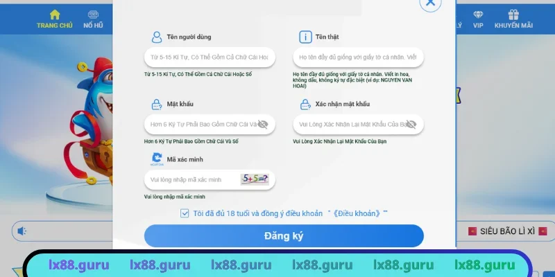 Biểu mẫu đăng ký được nhà cái cung cấp