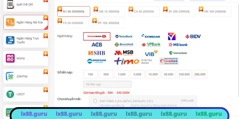 Nạp tiền LX88 qua ngân hàng được đánh giá cao