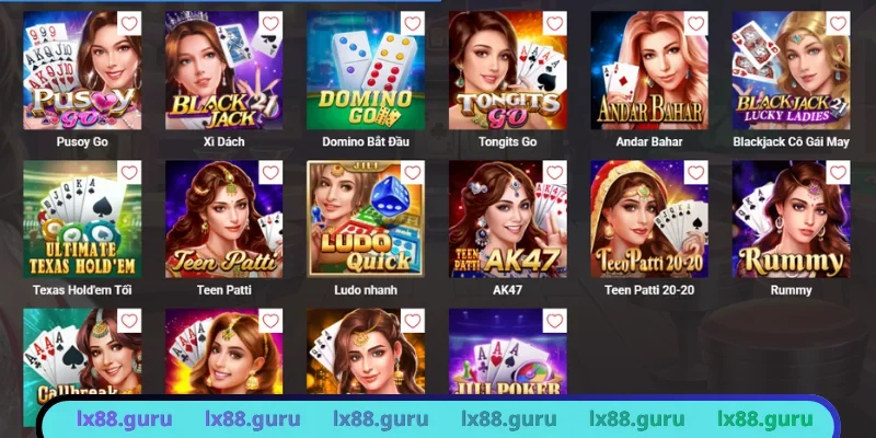 Sảnh game bài LX88 quy tụ siêu phẩm đình đám